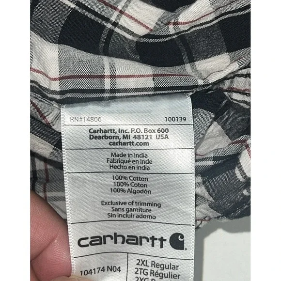 Carhartt Relaxed Fit Short Sleeve Button Down Plaid Shirt Men's Size 2XL - Picture 14 of 16